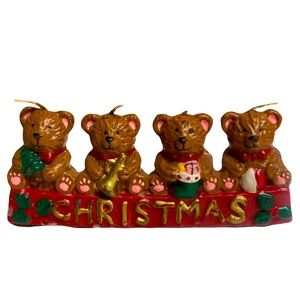 Vintage 4 Teddy Bear Christmas Candle- Never Burned